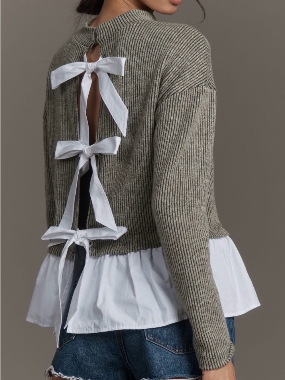 Anthropologie Maeve Bow-Back Twofer Oversized Top/Sweatshirt